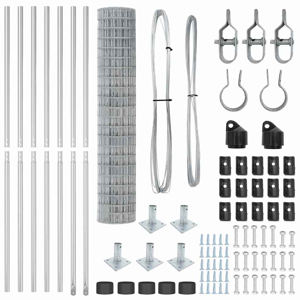 Zaun mit Pfosten Silber 1,5 x 10 m Stahl